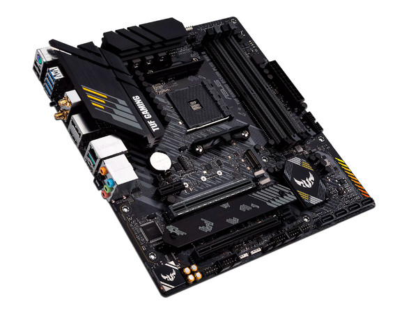 T. Madre Asus TUF Gaming B550M-PLUS (WI-FI II), 
Chipset AMD B550,
Segmento: Medio/Gamer,
AMD Ryzen 3ra a 5ta Gen, Socket AM4,
RAM: DDR4 4866(OC)/ 3600/ 2133 MHz, 128GB Max, 
Audio HD, WiFi, USB 3.2, SATA 3.0, M.2, 
Micro-ATX, 2xPCIEx16, 1xPCIEx1