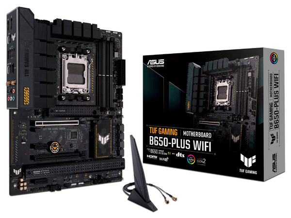 T. Madre ASUS TUF GAMING B650-PLUS WIFI,
Chipset B650,
Segmento: Alto/Gamer,
Soporta: AMD Ryzen 7000 Series, Socket AM5,
RAM: DDR5 6400/5400/5200/5000/4800 MHz, 128GB Max,
Audio HD, Wi-Fi 6, SATA 3.0, M.2,
ATX, Ptos: 2xPCIE4.0x16, 2xPCIE4.0x1.