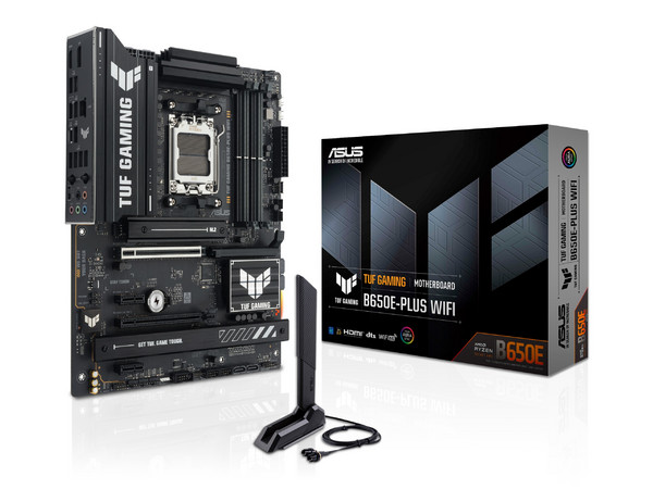 T. Madre ASUS TUF GAMING B650E-PLUS WIFI, 
Chipset B650,
Segmento: Alto/Gamer,
Soporta: AMD Ryzen 7000/8000/9000 Series, Socket AM5,
Memoria: DDR5 8000 MHz, 256GB Max,
Audio HD, Wi‑Fi 6, SATA 3.0, M.2, USB C,
ATX, Ptos: 1xPCIE5.0x16, 2xPCIE4.0x16.