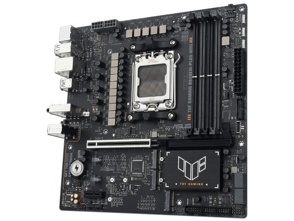 T. Madre ASUS TUF GAMING B650EM-PLUS WIFI,
Chipset AMD B650, 
Segmento: Alto/Gamer,
Soporta: Procesadores AMD Serie 9000, 8000 y 7000, Socket AM5,
Memoria: DDR5 8000 MHz, 256GB Max, 
Wi-Fi, USB, M.2, 
m-ATX, Ptos: 1xPCIe5.0x16, 1xPCIe4.0x16.