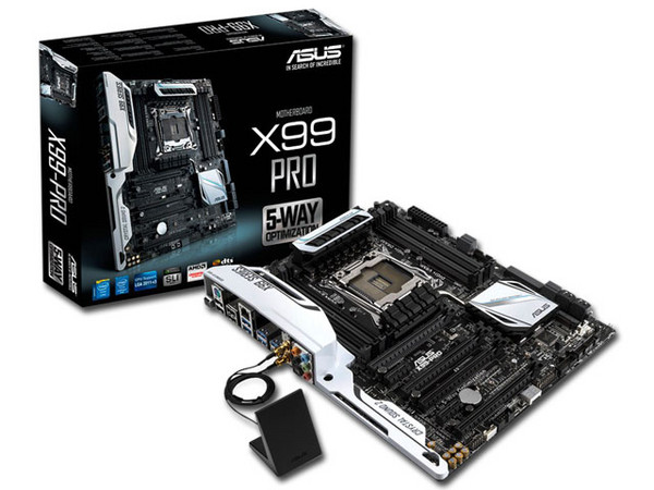 T. Madre ASUS X99-PRO/USB 3.1A, ChipSet Intel X99,
Soporta: Intel Core i7 de Socket 2011-v3,
Memoria: DDR4 3300(O.C.)/3200(O.C.)/2133 MHz, 64GB Max,
SATA 3.0, USB 3.0,
Integrado: Audio HD, Red Gigabit,
ATX, Ptos: 4xPCIE 3.0 x16, 2xPCIEx1