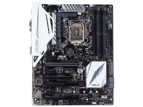 T. Madre ASUS Z170-A, Chipset Intel Z170,
Soporta: Core i7 / i5 de 6ta Gen., Socket 1151,
Memoria: DDR4 3400(O.C.)/ 2400(O.C.)/2133 MHz, 64GB Max,
Integrado: Audio HD, Red,
USB 3.1 y SATA 3.0,
ATX, Ptos: 3xPCIE 3.0 x16, 3xPCIE 3.0 x1