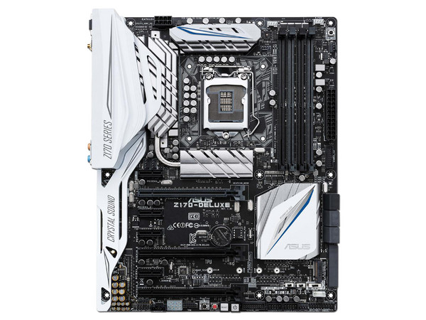T. Madre ASUS  Z170-DELUXE, Chipset Intel Z170,
Soporta: Core i7 / i5 de 6ta Gen., Socket 1151,
Memoria: DDR4 3733(O.C.)/ 2400(O.C.)/2133 MHz, 64GB Max,
Integrado: Audio HD, Red,
USB 3.1 y SATA 3.0,
ATX, Ptos: 3xPCIEx16, 4xPCIex1