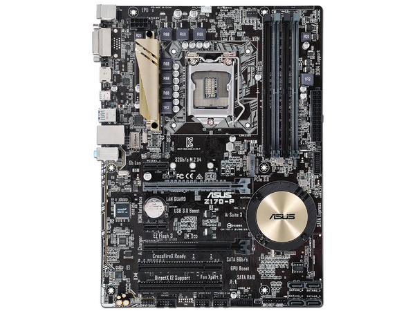 T. Madre ASUS Z170-P, ChipSet Z170,
Soporta: Core i7 / i5 de 6ta Gen., Socket 1151,
Memoria: DDR4 3466(O.C.)/ 2400(O.C.)/ 2133 MHz, 64GB Max,
Integrado: Audio HD, Red,
USB tipo C y SATA 3.0,
ATX, Ptos: 2xPCIEx16, 2xPCIEx1, 2xPCI.