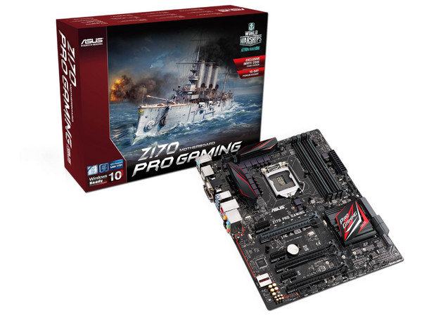 T. Madre ASUS Z170 PRO GAMING, Chipset Intel Z170,
Soporta: Core i7 / i5  de 6ta Gen., Socket 1151,
Memoria: DDR4 3400(O.C.)/ 2400(O.C.)/2133 MHz, 64GB Max,
Integrado: Audio HD, Red,
USB 3.1 y SATA 3.0,
ATX, Ptos: 3xPCIE 3.0 x16, 3xPCIE 3.0 x1