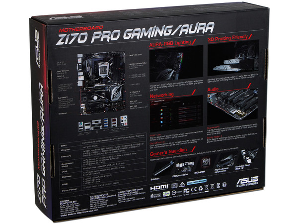 T. Madre ASUS Z170 PRO GAMING-AURA, Chipset Intel Z170,
Soporta: Core i7 / i5, i3 de 6ta Gen., Socket 1151,
Memoria: DDR4 3466(O.C.), 3100(O.C.), 2666(O.C.), 2133 MHz, 64GB Max,
Integrado: Audio HD, Red,
USB 3.1 y SATA 3.0,
ATX, Ptos: 2xPCIE 3.0 x16