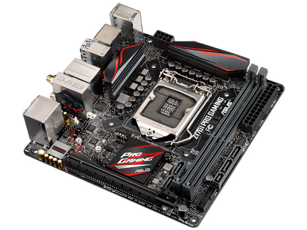 T. Madre ASUS Z170I PRO GAMING, Chipset Intel Z170,
Soporta: Core i7 / i5 / i3 de 6ta Gen., Socket 1151,
Memoria: DDR4 3400(O.C.)/3000(O.C.)/2133 MHz, 32GB Max,
Integrado: Audio HD, Red,
USB 3.1 y SATA 3.0,
Mini-ITX, Ptos: 1xPCIE 3.0 x16.