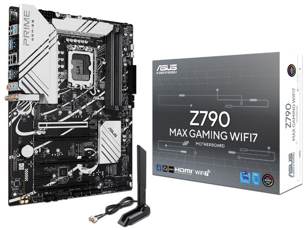 T. Madre ASUS Z790 MAX GAMING WIFI7:
Chipset Intel Z790,
Segmento: Alto/Gamer,
Soporta Procesador Intel de 13va y 14va Generación,
Socket 1700,
Memoria: DDR5 6200(OC)/4800 MHz, 128GB Max,
Integrado: Audio HD, Red, USB 3.2, M.2, Wi-Fi,
ATX.