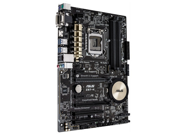 T. Madre ASUS Z97-K/CSM, ChipSet Intel Z97,
Soporta: Core i7/i5/i3 de Socket 1150,
Memoria: DDR3 3200(O.C.)/1600/1333MHz, 32GB Max,
Integrado: Audio HD, Red,
USB 3.0 y SATA 3.0,
ATX, Ptos: 2xPCIEx16,2xPCIEx1,2xPCI