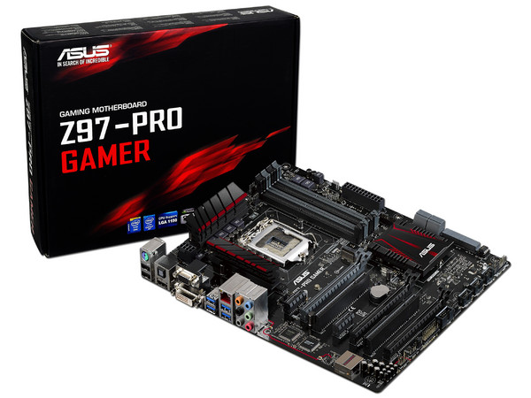 T. Madre ASUS Z97-PRO GAMER, Chipset Intel Z97,
Soporta: Core i7/i5/i3 de Socket 1150,
Memoria: DDR3 3200(O.C.)/ 1866(O.C.)/ 1600/ 1333 MHz, 32GB Max,
Integrado: Audio HD, Red,
USB 3.0 y SATA 3.0,
ATX, Ptos: 2xPCIE 3.0 x16, 2xPCIEx1