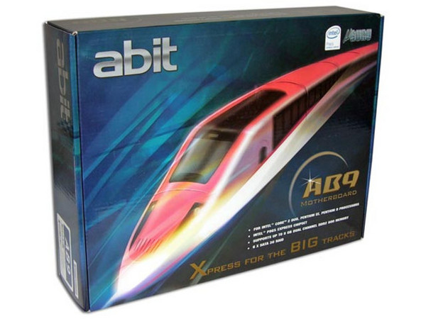 T. Madre Abit AB9, Intel P965 / ICH8,
Soporta: Core 2 Duo/Pentium D/Pentium 4/Celeron D,
FSB 1066/800MHz, Integrado: Audio 7.1 y Red 10/100/1000,
Memoria: DDR2 800, 4 Bancos, 8GB Max,
Diseño: ATX, Ptos: 1x PCI-E X16, 2x PCI-E X1, 2x PCI