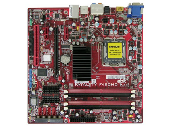T. Madre Abit Fatal1ty F-I90HD, ChipSet ATI Radeon Xpress1250,
Soporta: Core 2 Quad, Core 2 Duo, 800/1066/1333MHz,
Memoria: DDR2 800/667MHz, 4 Bancos, 16GBMax,
Integrado: Audio 7.1, Red Gigabit, Video Radeon Xpress1250,
Diseño: mATX