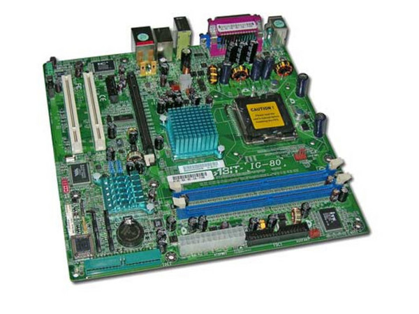 T. Madre Abit IG-80, ChipSet Intel 915G,
Soporta: Intel LGA775 (90nm) FSB 800MHz,
Integrado: Audio, Video Intel DirectX 9, Red,
Memoria: Dual channel DDR400, 2 Bancos, 2GB Max,
Diseño: MicroATX, Ptos: 1 x PCI Express x16;
1x PCI Exp