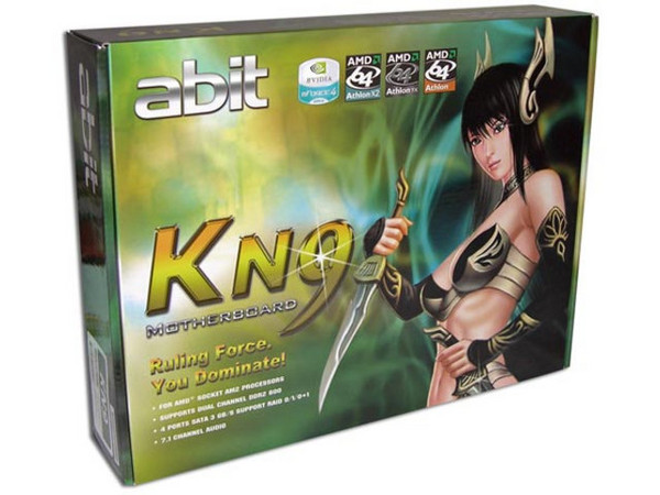 T. Madre Abit KN9, nForce4 Ultra,
Soporta: Athlon 64 X2/Athlon 64 FX/Athlon 64, FSB 1000MHz,
Integrado: Audio y Red 10/100/1000 Mbps,
Memoria: DDR2 800, 4 Bancos, 8GB Max,
Diseño: ATX, Ptos: 1x PCI Express, 3x PCI
