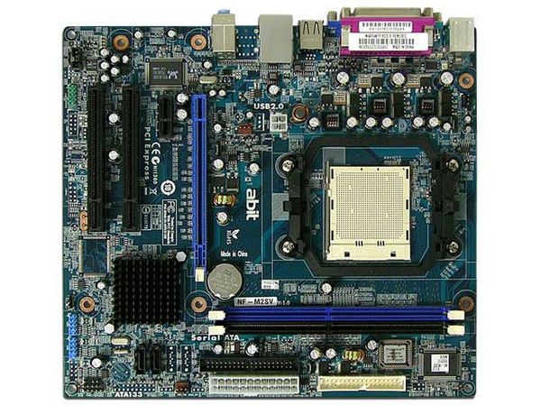 T. Madre Abit NF-M2SV, ChipSet NVIDIA GeForce 6100+405,
Soporta: Athlon 64 X2/Athlon 64 FX/Athlon 64, FSB 2000,
Memoria: DDR2 800/667/533MHz, 2 Bancos, 4GBMax,
Integrado: Audio 5.1, Red 10/100, Video GeForce 6100,
Diseño: mATX, Puertos 1xPCIEX16, 1xP