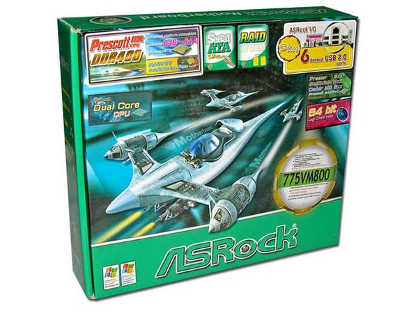 Tarjeta Madre ASRock 775VM800, ChipSet VIA P4M800,
Soporta: Pentium D, LGA775, (65nm y 90nm),
Memoria: DDR400/333/266, 2 Bancos, 2GB Max,
Integrado: Audio 6 canales, Video y RED 10/100Mbps,
Diseño: Micro ATX, Ptos: 1x AGP