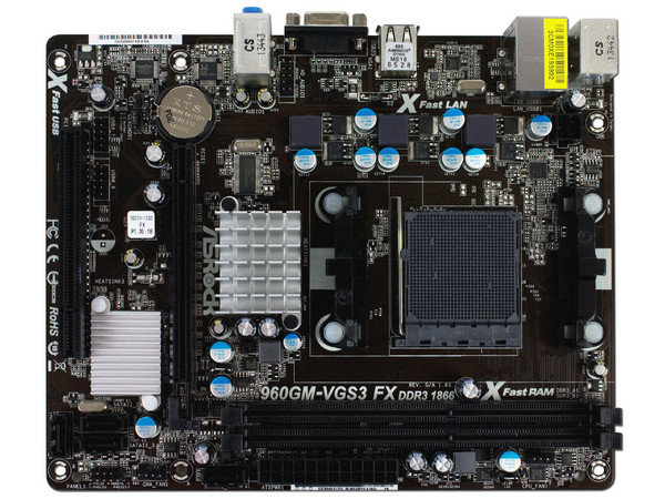 T. Madre ASRock 960GM-VGS3 FX, Chipset AMD 760G,
Soporta: Phenom II X6/ X4/ X3/ X2/ Athlon II X4 de Socket AM3+,
Memoria: DDR3 1866(OC)/ 1600(OC)/ 1333/ 1066 MHz, 16 GB Max,
Integrado: Audio HD, Red,
Micro-ATX, Ptos: 1xPCIEX16, 1xPCIEX1.