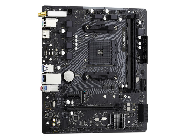 T. Madre ASRock A520M AC, Chipset AMD A520,
Soporta: AMD Ryzen 3ra, 4ta y 5ta Generación, Socket AM4,
Memoria: DDR4 4600(O.C.)/3866(O.C)/2133 MHz, 64GB Max,
Integrado: Audio HD, Red,
USB 3.0, SATA 3.0,
Micro-ATX, Ptos: 1 PCIE 3.0 x16, 1 PCIE 3.0 x1
