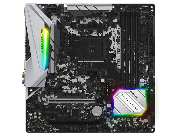 T. Madre Asrock B450M Steel Legend, Chipset AMD B450,
Soporta: AMD Ryzen de 2nda, 3era y 5ta Gen,
Memoria: DDR4 3200/2400/2133 MHz, 128GB Max,
Integrado: Audio HD, Red, USB 3.0 y SATA 3.0,
MicroATX, Ptos: 1xPCIE3.0x16, 1xPCIE2.0x1. (Empaque Abierto).