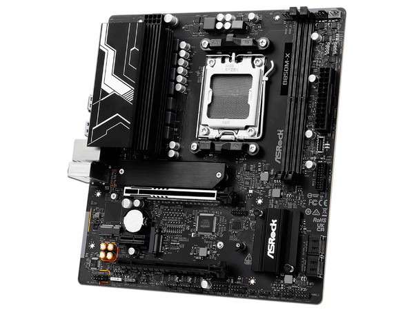 T. Madre ASRock B850M-X R2.0:
Chipset AMD B850,
Segmento: Alto, 
Soporta: AMD Ryzen 9000, 8000 y 7000, Zocket AM5, 
Memoria: DDR5 hasta 8200MHz, 128GB Máx, 
Integrado: Audio HD, Red, USB 3.0, M.2, 
M-ATX, Ptos: 1xPCIE5.0x16, 1xPCIE4.0x16.