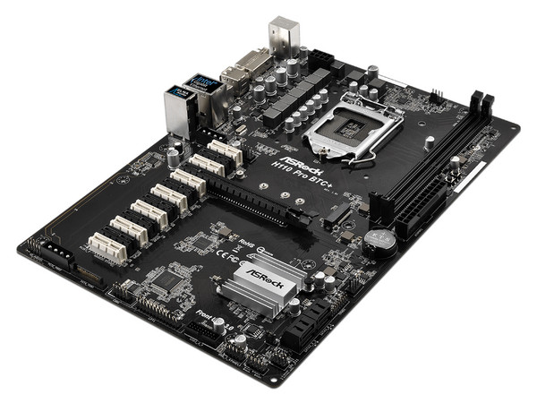 T. Madre Asrock H110 PRO BTC+, ChipSet Intel H110,
Soporta: Intel Core i7/Core i5/Core i3/Pentium/Celeron de Socket 1151,
Memoria: DDR4 2400/2133 MHz, 32GB Max,
SATA 3.0, USB 3.0,
Integrado: Audio HD, Red Gigabit,
ATX.