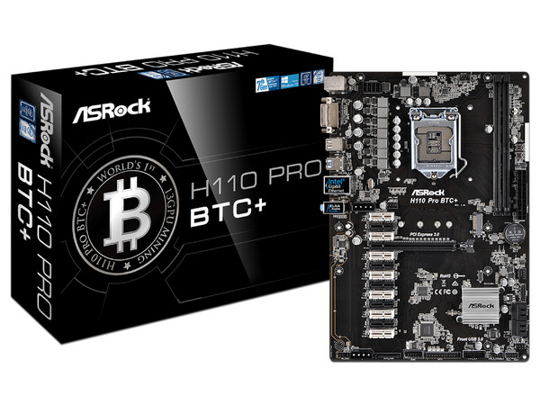 T. Madre Asrock H110 PRO BTC+, ChipSet Intel H110,
Soporta: Intel Core i7/Core i5/Core i3/Pentium/Celeron de Socket 1151,
Memoria: DDR4 2400/2133 MHz, 32GB Max,
SATA 3.0, USB 3.0,
Integrado: Audio HD, Red Gigabit,
ATX.