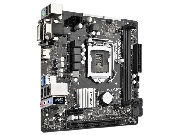 T. Madre Asrock H310M-HDV, Chipset Intel H310,
Soporta: Core i7 / i5 / i3 / Pentium / Celeron de 8va. Gen., Socket 1151,
Memoria: DDR4 2133MHz, 32GB Max,
Integrado: Audio HD, Red,
USB 3.0, SATA 3.0
ATX, Ptos: 1xPCIE 3.0 x16.
