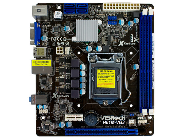 T. Madre ASRock H61M-VG3, Chipset Intel H61,
Soporta: Core i7 / i5 / i3 de Socket 1155,
Memoria: DDR3 1600/1333/1066 MHz, 16 GB Max,
Integrado: Audio HD, Red,
Micro ATX, Ptos: 1xPCIEX16, 1xPCIEX1.