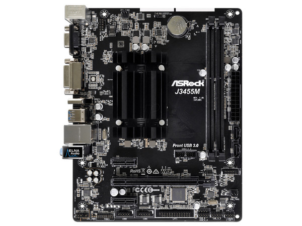 T. Madre Asrock J3455M,Procesador integrado,
Soporta: Intel Quad-Core J3455 (hasta 2.3 GHz),
Memoria: DDR3 1866 MHz, 16GB Max,
SATA 3.0, USB 3.0,
Integrado: Audio HD, Red Gigabit,
Micro-ATX.