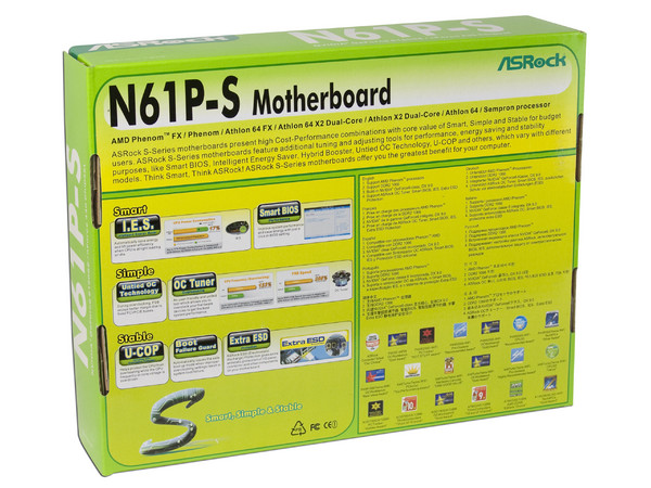 T. Madre ASRock N61P-S, Chipset NVIDIA nForce,
Soporta: Phenom, Athlon 64/Athlon 64 X2, Socket AM2+,
Memoria: DDR2 800/1066*, 2 Bancos, 8GB Max,
Integrado: Audio HD, Red, Video GeForce,
Diseño: MATX, Ptos:1xPCIEx16, 1xPCIEx1, 2xPCI.