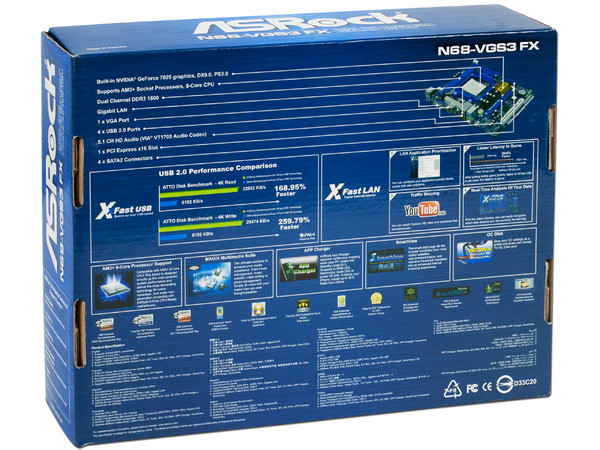 T. Madre ASRock N68-VGS3 FX, Chipset nForce 630a,
Soporta: AMD FX/Phenom II/Athlon II de Socket Am3+,
Memoria: DDR3 1600/1333/1066/800 MHz, 8 GB Max,
Integrado: Audio HD, Red,
Micro ATX, Ptos: 1xPCIEX16, 1xPCIEX1.