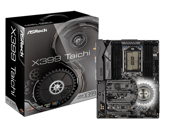 T. Madre ASRock X399 Taichi, ChipSet AMD X399,
Soporta: Procesadores AMD Ryzen de Socket TR4,
Memoria: DDR4 3600(O.C.)/3200(O.C.)/2666/2400/2133 MHz, 128 GB Max,
SATA 3.0, USB 3.1, M.2,
Integrado: Audio HD, Red Gigabit,
Ptos: 4xPCIE 3.0x16,
ATX.