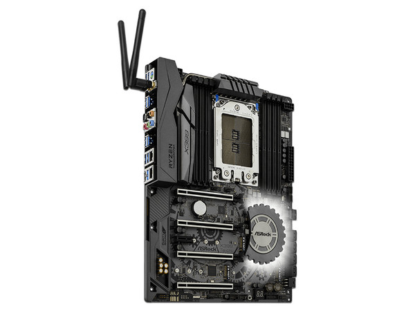 T. Madre ASRock X399 Taichi, ChipSet AMD X399,
Soporta: Procesadores AMD Ryzen de Socket TR4,
Memoria: DDR4 3600(O.C.)/3200(O.C.)/2666/2400/2133 MHz, 128 GB Max,
SATA 3.0, USB 3.1, M.2,
Integrado: Audio HD, Red Gigabit,
Ptos: 4xPCIE 3.0x16,
ATX.