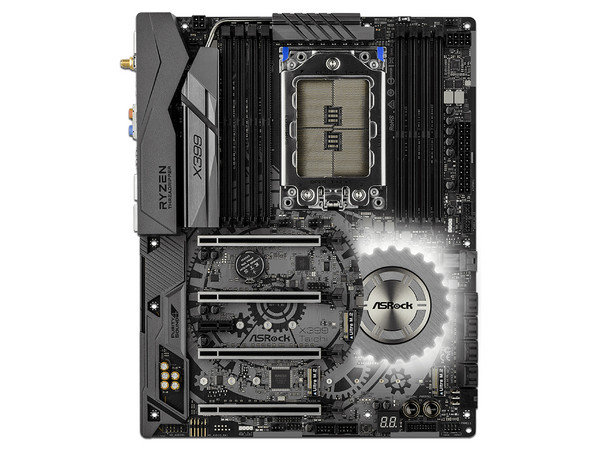 T. Madre ASRock X399 Taichi, ChipSet AMD X399,
Soporta: Procesadores AMD Ryzen de Socket TR4,
Memoria: DDR4 3600(O.C.)/3200(O.C.)/2666/2400/2133 MHz, 128 GB Max,
SATA 3.0, USB 3.1, M.2,
Integrado: Audio HD, Red Gigabit,
Ptos: 4xPCIE 3.0x16,
ATX.