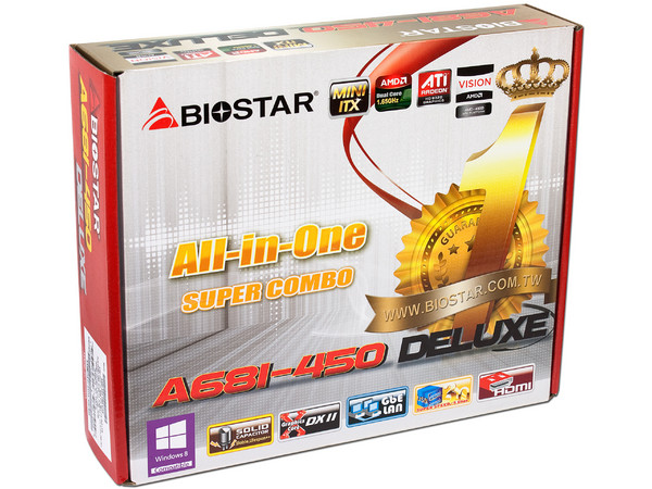 T. Madre Biostar A68I-450 DELUXE, Chipset A68,
Procesador Integrado AMD APU E-450D,
Memoria: 1333/1066/800 MHz, 16 GB Max,
Integrado: Video RADEON HD 6320,Audio HD, Red,
SATA 3.0, USB 3.0,
Mini-ITX, Ptos: 1xPCIEX16.