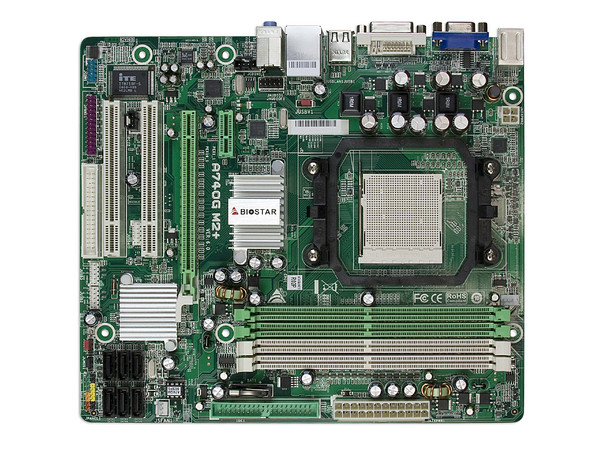 T. Madre Biostar A740G M2+, ChipSet AMD 740G,
Soporta: Phenom, Athlon 64 X2, Socket AM2+,
Integrado: Video ATI Radeon HD2100, Audio HD, Red,
Memoria: 4x DDR2 1066Mhz, Max. 16GB,
Diseño ATX, Ptos: 1xPCIE X16, 1xPCI-E X1, 2xPCI