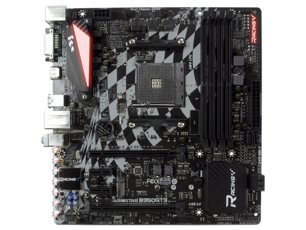 T. Madre Biostar B350GT3, ChipSet AMD B350,
Soporta: Soporta AMD A-series APU / Ryzen CPU / NPU,
Memoria: DDR4 3200(OC)/ 2133/ 1866 MHz, 64GB Max,
Integrado: Audio HD, Red, USB 3.0 y SATA 3.0,
Micro-ATX, Ptos: 1xPCIE3.0x16, 1xPCIE3.0x1.