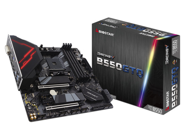 T. Madre Biostar B550 GTQ, 
Chipset AMD B550, Soporta AMD Ryzen 3ra. Generación de Socket AM4, 
Memoria: DDR4 4400+(OC)/4000(OC)/2933/1866, 128GB Max., 
Integrado: Audio HD, Red, USB 3.1 y SATA 3.0, 
Micro-ATX, Ptos: 1xPCIEx16, 1xPCIEx1.
