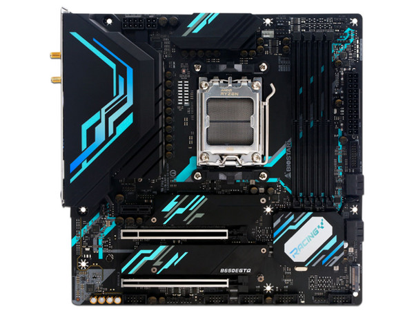 T. Madre Biostar B650EGTQ Racing, Chipset AMD B650,
Soporta: AMD Ryzen 7000 Series, Socket AM5,
Memoria: DDR5 6000+(OC)/5400(OC)/4800 MHz, 128GB Max,
Integrado: Audio HD, Wi-Fi, SATA 3.0, M.2,
MicroATX, Ptos: 1xPCIE5.0x16, 1xPCIE4.0x16.