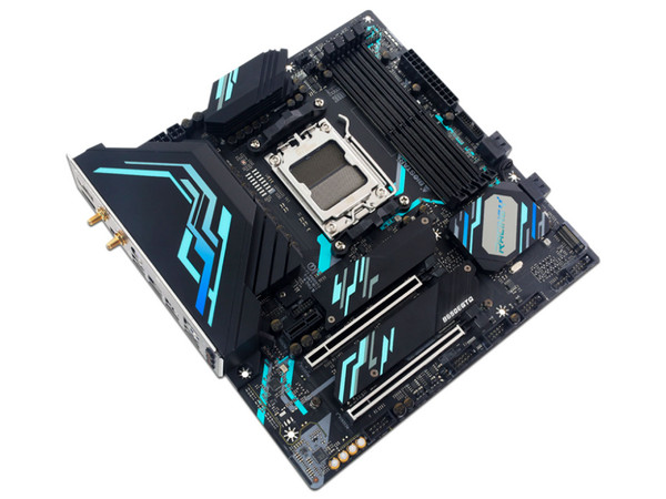 T. Madre Biostar B650EGTQ Racing, Chipset AMD B650,
Soporta: AMD Ryzen 7000 Series, Socket AM5,
Memoria: DDR5 6000+(OC)/5400(OC)/4800 MHz, 128GB Max,
Integrado: Audio HD, Wi-Fi, SATA 3.0, M.2,
MicroATX, Ptos: 1xPCIE5.0x16, 1xPCIE4.0x16.