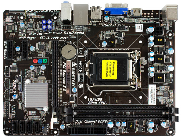 T. Madre Biostar HI-FI H61S3, Chipset Intel H61,
Soporta: Intel Core i7/ i5/ i3/ Pentium de Socket 1155,
Memoria: DDR3 1600/1333/1066 Mhz, 16 GB Max,
Integrado: Audio HD, Red,
Micro-ATX, Ptos: 1xPCIE 3.0 x16, 2xPCIEx1