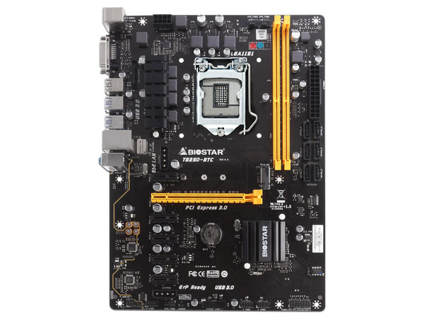 T. Madre Biostar TB250-BTC, ChipSet Intel B250,
Soporta: Core i7/i5/i3/Pentium de Socket 1151,
Memoria: DDR4 2400 MHz, 32GB Max,
Integrado: Audio HD, Red,
USB 3.0 y SATA 3.0,
Micro ATX, Ptos: 1xPCIEX16, 5xPCIEX1