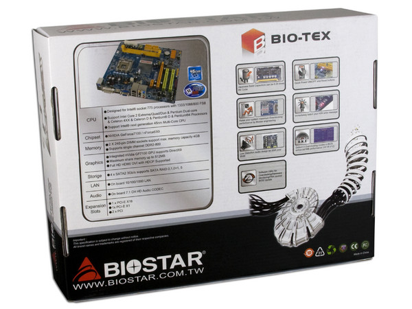 T. Madre Biostar TF7100P-M7, GeForce 7100,
Para: Cel.400, DualCore/2Duo, Quad 1333/1066MHz,
Integrado: Video con HDMI y DVI, Audio HD, Red100/1000,
Memoria: 2x DDR2, Max. 4GB, Diseño MicroATX,
Puertos: 1xPCI-EX16, 1xPCI-EX1, 2xPCI
