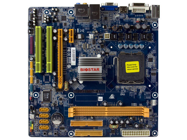 T. Madre Biostar TF7100P-M7, GeForce 7100,
Para: Cel.400, DualCore/2Duo, Quad 1333/1066MHz,
Integrado: Video con HDMI y DVI, Audio HD, Red100/1000,
Memoria: 2x DDR2, Max. 4GB, Diseño MicroATX,
Puertos: 1xPCI-EX16, 1xPCI-EX1, 2xPCI