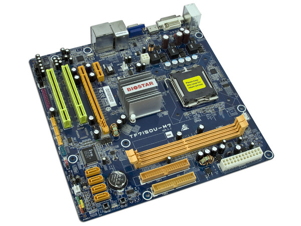 T. Madre Biostar TF7150U-M7, GeForce 7150,
Para: Cel.400, DualCore/2Duo, Quad 1333/1066MHz,
Integrado: Video con HDMI y DVI, Audio HD, Red100/1000,
Memoria: 2x DDR2, Max. 4GB, Diseño MicroATX,
Puertos: 1xPCI-EX16, 1xPCI-EX1, 2xPCI