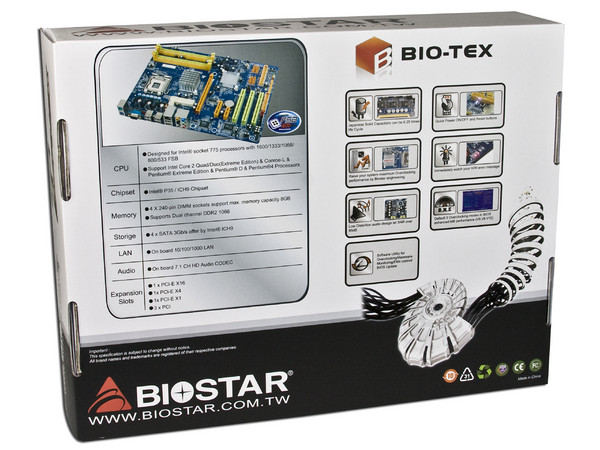 T. Madre Biostar TP35D2-A7 SE, ChipSet Intel P35,
Soporta: Cel.400, DualCore/Duo/Quad, 1600/1333MHz,
Memoria: DDR2 1066/800/Mhz, 4 Bancos, 8GB Max,
Integrado: Audio 8+2 HD, Red 10/100/1000,
Diseño: ATX, Ptos: 1xPCEx16, 2xPCE, 3xPCI