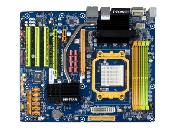 T. Madre Biostar TPower N750, ChipSet nForce750a SLI,
Soporta: Phenom, Athlon 64/Athlon 64 X2, Socket AM2+,
Memoria: DDR2 800/1066MHz, 4 Bancos, 16GB Max,
Integrado: Audio HD, Red 100/1000, Video nForce750a SLI,
Ptos: 2xPCEx16 2.0, 1xPCEx1 2.0, 3xPCI