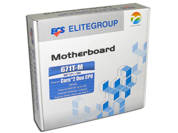 T. Madre ECS 671T-M, ChipSet SiS 671&968,
Soporta: Celeron400, DualCore, Core2Duo,
Integrado: Audio 7.1, Red, Video SiS Mirage3,
Memoria: DDR2 667/533/400, 2 Bancos, 4GBMax,
Diseño: microATX, Ptos: 2xPCI, 1xPCE, 1xPCEx16