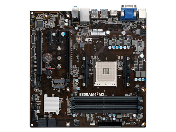 T. Madre ECS B350AM4-M2, ChipSet AMD B350, 
Soporta: Ryzen y 7ma generación de Socket AM4,
Memoria: DDR4 2667/2400 MHz, 64GB Max,
Integrado: Audio HD, Red, USB 3.0 y SATA 3.0
mATX, Ptos: 1xPCIE3.0x16, 1xPCIE2.0x16.