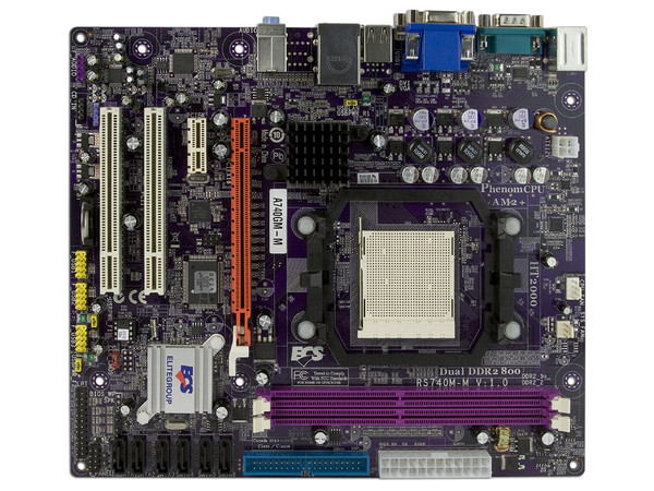 T. Madre ECS A740GM-M, ChipSet AMD 740G,
Soporta: Phenom, Athlon 64/Athlon 64 X2, Socket AM2+,
Integrado: Audio HD, Video AMD 740G, Red 10/100,
Memoria: 2x DDR2, Max. 16GB, Diseño MicroATX,
Ptos: 1xPCI-E X16, 1xPCI-E X1, 2xPCI